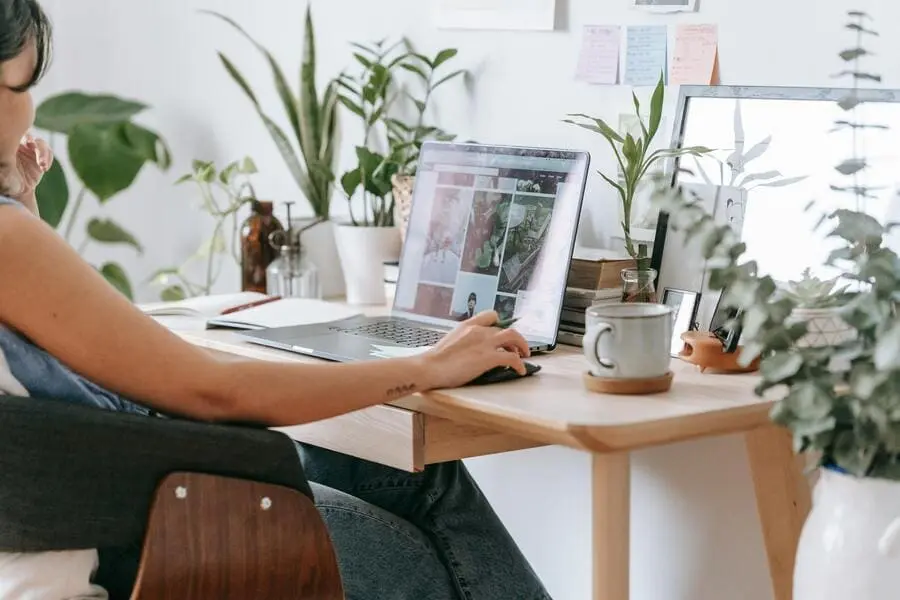 zonas-de-trabajo-en-casa-mujer-ordenador-plantas